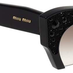 Miu Miu Black Gradient SMU 02Q Crystal Embellished Half Rim Sunglasses