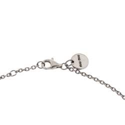 Miu Miu Snow Flake Crystal Embellished Drop Faux Pearl Silver Pendant Necklace.