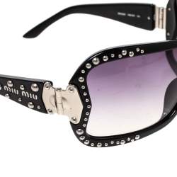 Pre Owned Miu Miu Black Gradient SMU02G Studded Shield Sunglasses