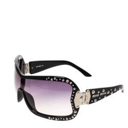 Pre Owned Miu Miu Black Gradient SMU02G Studded Shield Sunglasses
