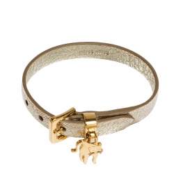 Miu Miu Pyrite Gold Leather Cat Charm Bracelet