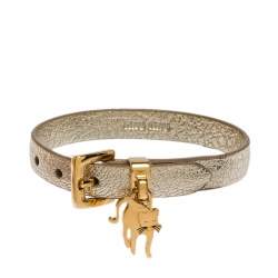 Miu Miu Pyrite Gold Leather Cat Charm Bracelet