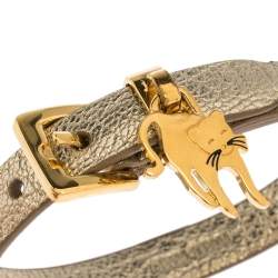 Miu Miu Pyrite Gold Leather Cat Charm Bracelet