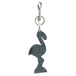 Miu Miu Pink & Glitter Inlay Enamel Crystal Embellished Flamingo Keychain