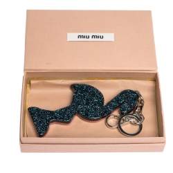 Miu Miu Pink & Glitter Inlay Enamel Crystal Embellished Flamingo Keychain