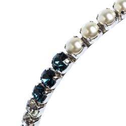 Miu Miu Multicolor Crystal & Faux Pearl Embellished Silver Tone Headband