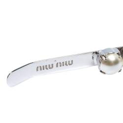Miu Miu Multicolor Crystal & Faux Pearl Embellished Silver Tone Headband