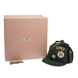 Miu Min Green Embellished Bow Top Felted Wool Cap S