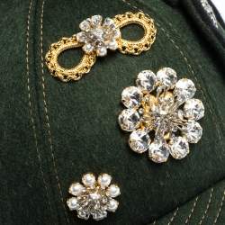 Miu Min Green Embellished Bow Top Felted Wool Cap S