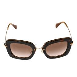 مملوكة مسبقًا Miu Miu Havana & Gold /Brown Gradient SMU 07O Square Sunglasses