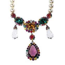 مملوكة مسبقًا Miu Miu Multicolor Crystal Embellished Faux Pearl Necklace