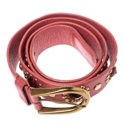 Pre Owned Miu Miu Old Rose Pink Soft Leather Embellished Buckle Belt 90CM