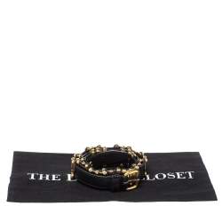 Pre Owned Miu Miu Black Leather Studded Grommet Buckle Belt 90CM