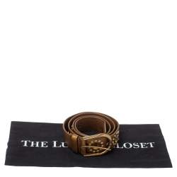 Miu Miu Golden Brown Soft Leather Embellished Buckle Belt 90CM