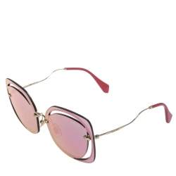 Miu Miu Gold Tone/Pink & Grey Mirrored SMU 54S Scénique Cut Out Sunglasses