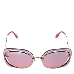 Miu Miu Gold Tone/Pink & Grey Mirrored SMU 54S Scénique Cut Out Sunglasses