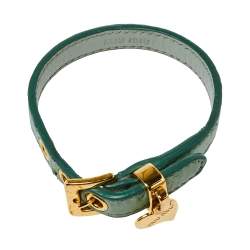 Pre Owned Miu Miu Green Ostrich Leather Heart Charm Bracelet 