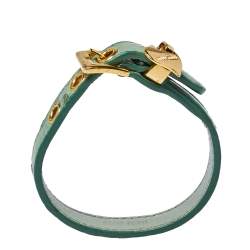 Pre Owned Miu Miu Green Ostrich Leather Heart Charm Bracelet 
