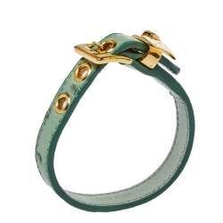 Pre Owned Miu Miu Green Ostrich Leather Heart Charm Bracelet 