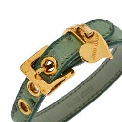 Pre Owned Miu Miu Green Ostrich Leather Heart Charm Bracelet 