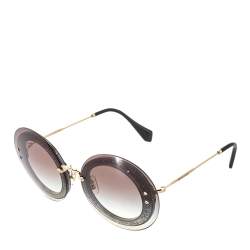 Miu Miu Pale Gold Tone/ Grey Gradient SMU10R Reveal Round Sunglasses