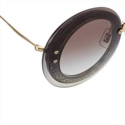 Miu Miu Pale Gold Tone/ Grey Gradient SMU10R Reveal Round Sunglasses
