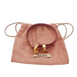 Miu Miu Crackled Pink Leather Heart Charm Bracelet