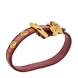 Miu Miu Crackled Pink Leather Heart Charm Bracelet