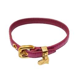 Miu Miu Pink Leather Gold Tone Heart Charm Bracelet