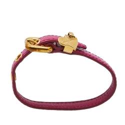 Miu Miu Pink Leather Gold Tone Heart Charm Bracelet