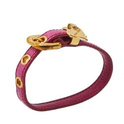 Miu Miu Pink Leather Gold Tone Heart Charm Bracelet