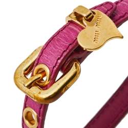 Miu Miu Pink Leather Gold Tone Heart Charm Bracelet
