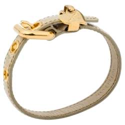Miu Miu Cream Crocodile Embossed Leather Gold Tone Heart Charm Bracelet