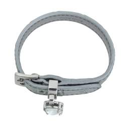 Miu Miu Silver Croc Embossed Leather Crystal Charm Wrap Bracelet