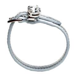 Miu Miu Silver Croc Embossed Leather Crystal Charm Wrap Bracelet