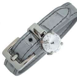 Miu Miu Silver Croc Embossed Leather Crystal Charm Wrap Bracelet