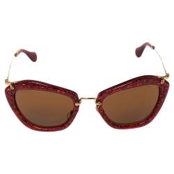 Miu Miu Red Glittered Acetate SMU 10N Cat Eye Sunglasses