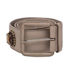 Miu Miu Beige Soft Leather Embellished Buckle Belt 70CM