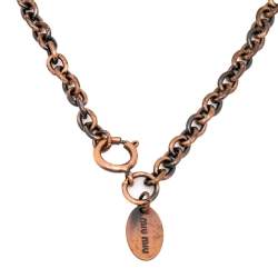Miu Miu Bronze Tone Crystal & Fabric Embellished Station Necklace