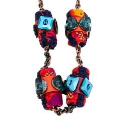 Miu Miu Bronze Tone Crystal & Fabric Embellished Station Necklace