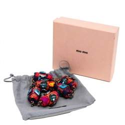 Miu Miu Bronze Tone Crystal & Fabric Embellished Station Necklace