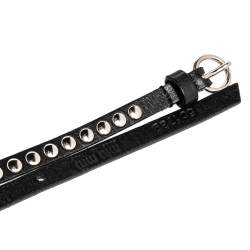 Miu Miu Black Leather Studded Double Wrap Waist Belt 75CM
