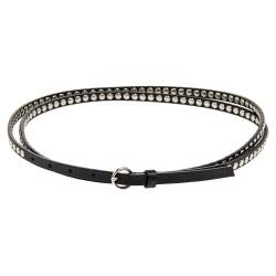Miu Miu Black Leather Studded Double Wrap Waist Belt 75CM