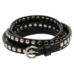 Miu Miu Black Leather Studded Double Wrap Waist Belt 75CM