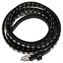 Miu Miu Black Leather Studded Double Wrap Waist Belt 75CM