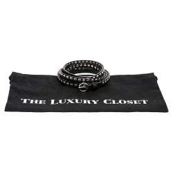 Miu Miu Black Leather Studded Double Wrap Waist Belt 75CM