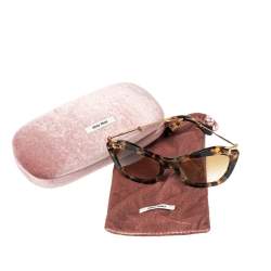 Miu Miu Brown Tortoise Acetate SMU 03P Embellished Gradient Cat Eye Sunglasses