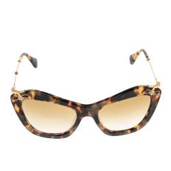 Miu Miu Brown Tortoise Acetate SMU 03P Embellished Gradient Cat Eye Sunglasses