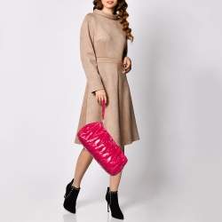 Miu Miu Pink Matelasse Patent Leather Oversize Pouch