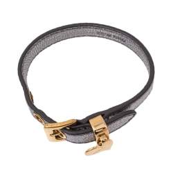 Miu Miu Silver Leather Gold Tone Wrap Bracelet